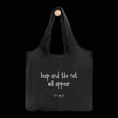 "leap and the net will appear" fold-up bag