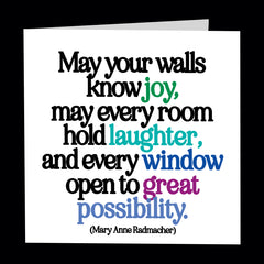 "may your walls know joy" card