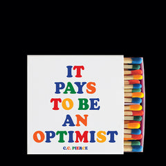 "it pays to be an optimist" matchbox